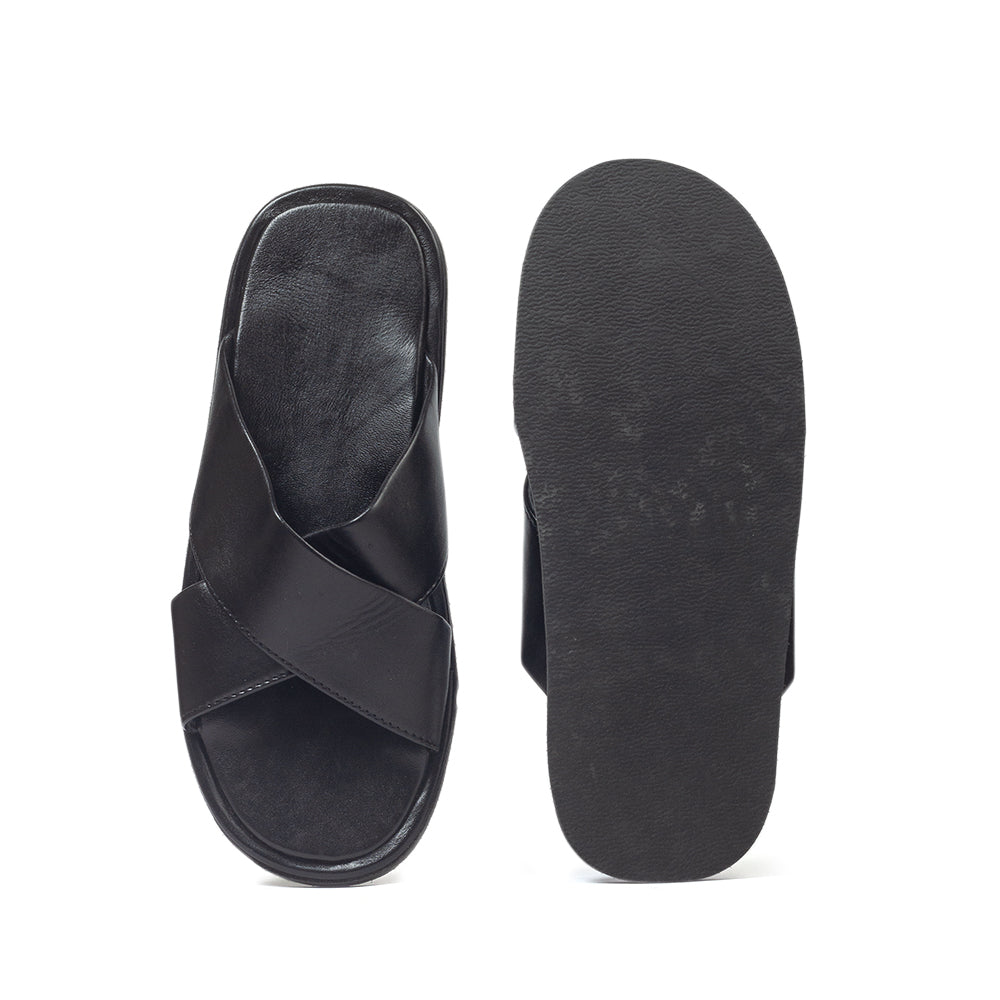 New Roman Leather Domani Slippers (Black)