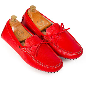 Gommino Leather Bow Loafers (Red)