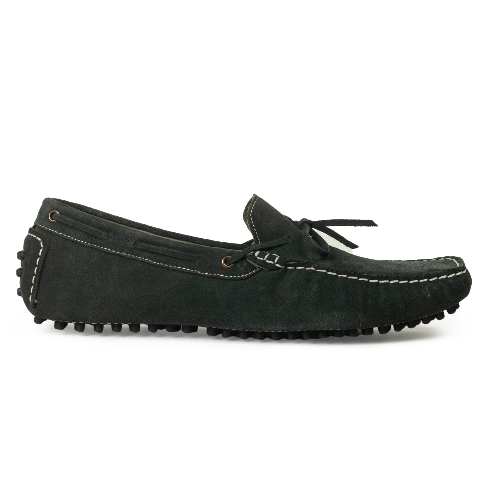 Gommino Suede Bow Loafers (Bottle Green)