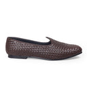 Woven Leather Juttis (Brown) — Brown juttis | Modello Domani