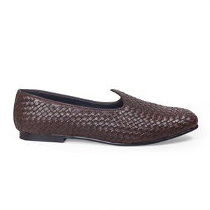 Woven Leather Juttis (Brown)