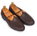 Woven Leather Juttis (Brown) — Brown juttis | Modello Domani