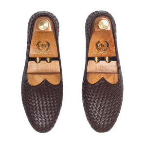 Woven Leather Juttis (Brown)