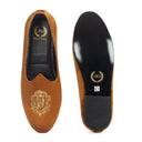 Royal Crest©️ Velvet Juttis (Light Tan)(Patent Copyright Artwork) — Tan juttis | Modello Domani