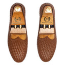 Woven Leather Juttis (Tan) — Tan juttis | Modello Domani