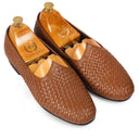 Woven Leather Juttis (Tan) — Tan juttis | Modello Domani