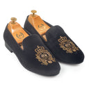 Royal Bee Velvet Slipons (Black) — Black slipons | Modello Domani