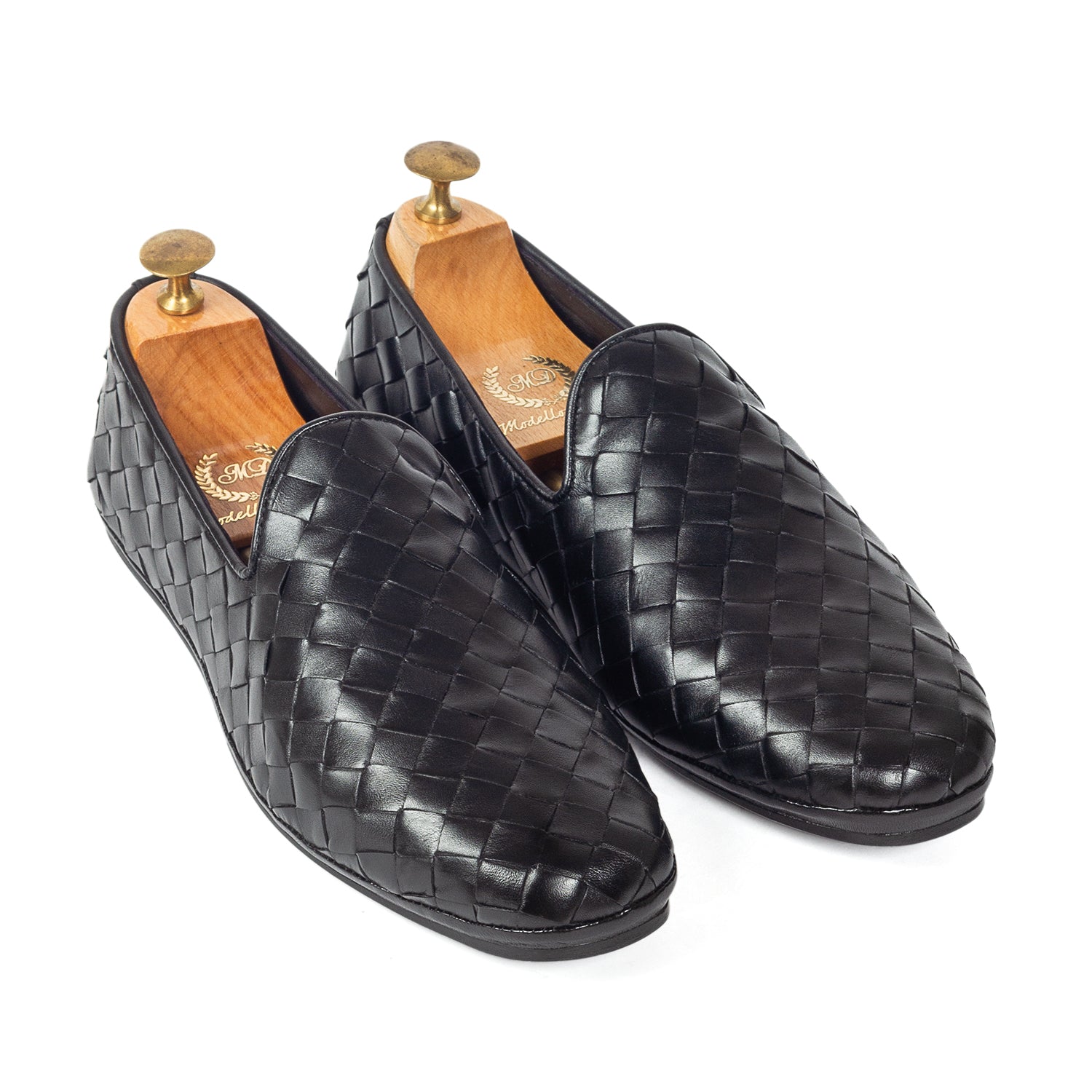 Soft Nappa Leather Woven Slipons (Black)